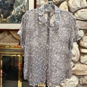 Jones New York women’s sheer 100% silk  floral button up shirt size 16